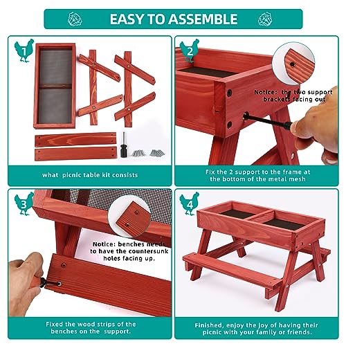 Chicken Picnic Table, Chicken Feeder No Waste Handmade Wooden, Large DIY Chicken Feeder Kit, Wild Bird, Duck & Squirrel Feeders, Mesh Bottom Keep - WoodArtSupply