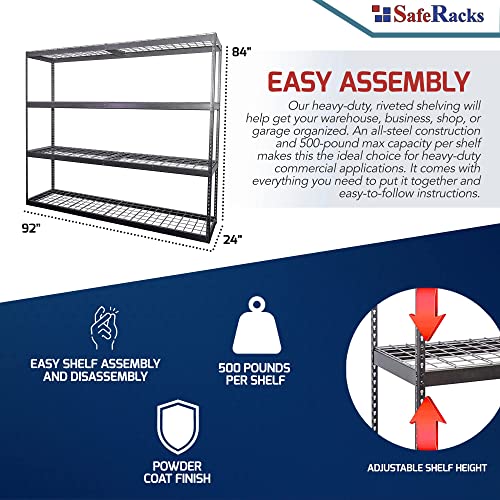 SafeRacks Garage Shelving - Storage Rack That Holds 500 Pounds Per Shelf - All Steel Shelves for Storage - Easy to Assemble Shelving Storage, Garage - WoodArtSupply