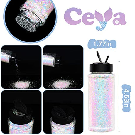 Ceya Chameleon Chunky Glitter, 3.5oz/ 100g Flamingo Opal Color Shift Craft Glitter Powder Color Changing Iridescent Flake Sequin for Epoxy Resin, ceya