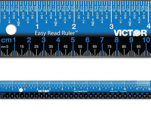 Victor Easy Read Stainless Steel Ruler, Standard/Metric, 12" Long, Blue Victor