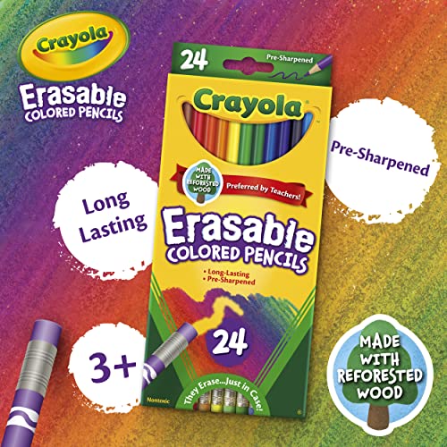 Crayola Erasable Colored Pencils, Kids At Home Activities, 24 Count, Assorted, Long Crayola