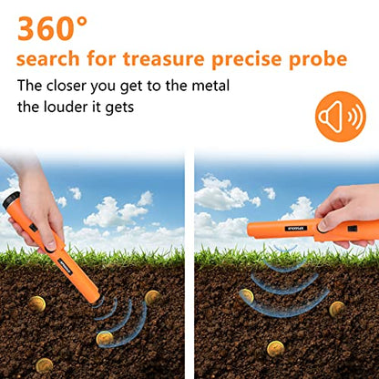 XPSGOLD Metal Detector Pinpointing,Waterproof Pinpointer 360 Degree Search Gold&Treasure Finder with Belt Holster &LED Indicator& Buzzer Vibration, - WoodArtSupply