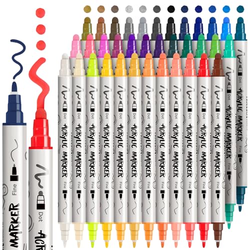 TRANSON 36 Color Dual-tip Acrylic Paint Pen Set for Canvas Rock Wood Leather Ceramic DIY Painting - WoodArtSupply