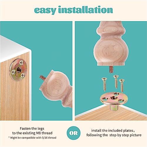 Txcucc 3 inch Furniture Legs Unfinhsed Bun Feet DIY Replacement for Cabinet Sofa Ottoman TV Stand Loveseat Dresser Set of 4 Txcucc