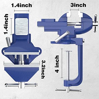 Shangyoyi 2-in-1 Bench Vise For Workbench 3.2"- Multi-functional Portable 360° Swivel Base Clamp On Vice/Table Vise For Woodworking, Cutting Conduit, - WoodArtSupply