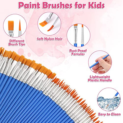 126 Pcs Small Paint Brushes Bulk, Kids Paint Brushes with Flat and Round Pointed Paint Brushes Set, Craft Brushes for Classroom Acrylic Oil - WoodArtSupply