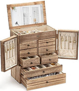 Jewelry Box for Women Wooden Jewelry Boxes & Organizers 5-Layer Rustic Latest Large Jewelry Organizer Box 2023 with Mirror & 8 Drawers for Rings Emfogo