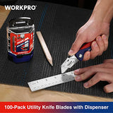 WORKPRO Utility Knife Blades, 100-Pack Utility Blades Replacement with Dispenser, SK5 Carbon Steel, Red WORKPRO
