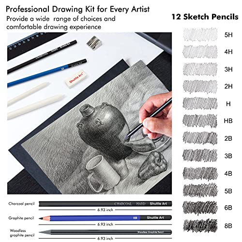 Shuttle Art Sketching and Drawing Pencils Set, 37-Piece Professional Sketch Pencils Set in Zipper Carry Case, Drawing Kit Art Supplies with Graphite Shuttle Art