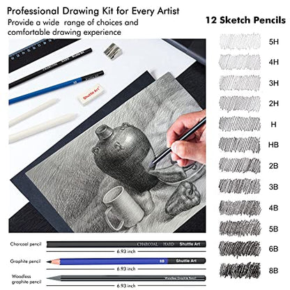 Shuttle Art Sketching and Drawing Pencils Set, 37-Piece Professional Sketch Pencils Set in Zipper Carry Case, Drawing Kit Art Supplies with Graphite - WoodArtSupply