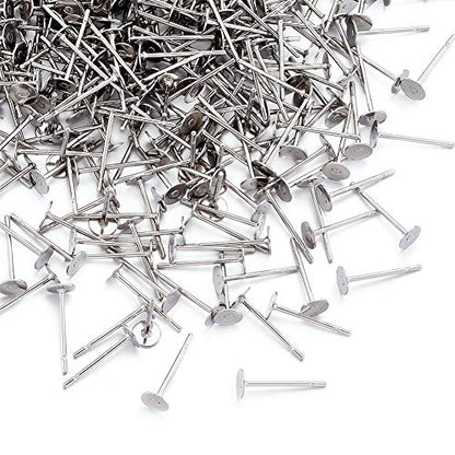 Craftdady 500Pcs Stainless Steel Earring Posts 4mm Flat Pad Blank Tray Stud Earrings for Earring Jewelry Making