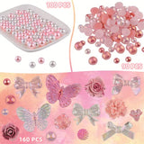 Kikonoke 350 Pieces 3D Resin ABS Colorful Rose Flower Bows Butterfly Charms with Flatback Half Round Pearl Beads for Bracelet Earring Necklace Craft kikonoke