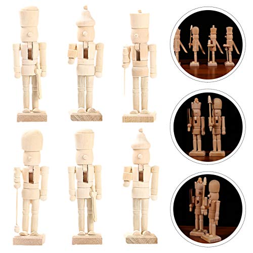 SEWACC 6 Pcs Christmas Nutcracker Wooden Nutcracker Ornaments Unfinished Wood Christmas Decoration Unfinished Nutcracker Figurines Puppet for Home