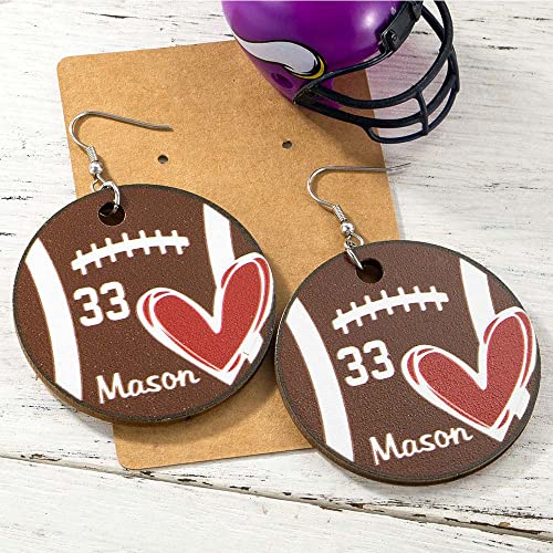 Custom Football Earrings for Women Girls Cute Softball Earrings Lightweight Basswood Personalized Name Number Sport Drop Dangle Earrings Baseball - WoodArtSupply