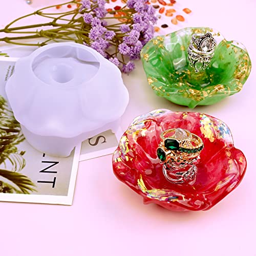 Actvty Ring Holder Resin Mold, 2Pcs Rose Ring Dish Silicone Molds for Epoxy Resin, Silicone Resin Molds for DIY Jewelry Holder Dish, Resin Crafts, Actvty