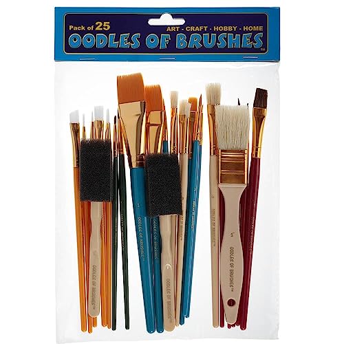 Oodles of Brushes Economical Art Brush Set of 25 - Balanced Assortment of Economical Brushes for Art, Craft, Hobby and Home - WoodArtSupply