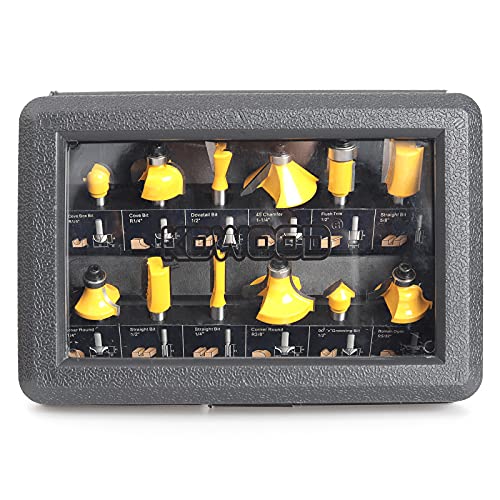 KOWOOD Router Bits Set of 12 Pieces 1/4 Inch Woodwork Tools for Beginners… KOWOOD