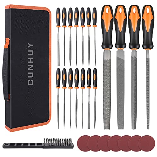 CUNHUY 25Pcs Hand Metal File Set, Premium Grade T12 Drop Forged Alloy Steel, Flat/Triangle/Half-round/Round Large File and 12pcs Needle Files with - WoodArtSupply