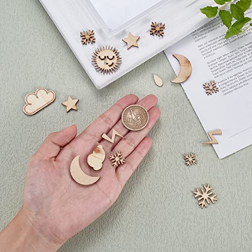LiQunSweet 100 Pcs Blank Weather Theme Moon Sun Cutouts Unfinished Wooden Filigree Wood Cut Out Slice Pieces Embellishments for DIY Project Home