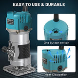 TwoWin Router Tool, 110V 800W Compact Palm Wood Router Tool for Woodworking, Electric Hand Trimmer 1/4" Collets Woodworking Tool Laminate Trimmer + TwoWin