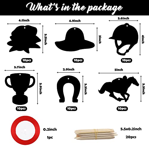 WATINC 60pcs Horse Racing Scratch Art Paper for Kids, Rose Hat Trophy Scratch Off Cards Rainbow Magic Color Craft Kit, Derby Day Party Drawing