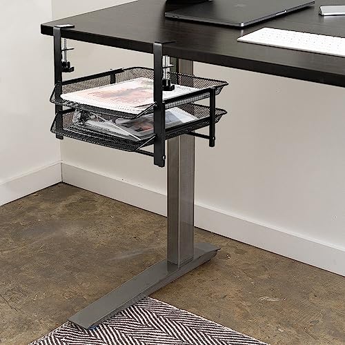 Baskiss Under Desk Clamp-on Organizer Drawers, Under Desk Clamp Storage Basket, Space Saving, No Need to Drill Hole Suitable for Home Office Art Baskiss