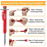 Hiboom 4 Pack Carpenter Pencils Set with 24 Refills, 2.8 mm Mechanical Carpenter Pencil Built in Sharpener Woodworking Marking Tool Solid Long Nosed Hiboom