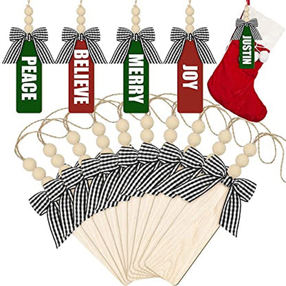 15 Pieces Christmas Stocking Wood Tags Unfinished Wood Pendant Tags Personalized Blank Wooden Stocking Tags Rustic Farmhouse Hanging Tags Xmas - WoodArtSupply