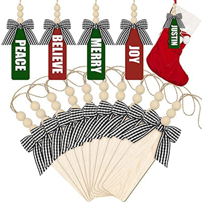 15 Pieces Christmas Stocking Wood Tags Unfinished Wood Pendant Tags Personalized Blank Wooden Stocking Tags Rustic Farmhouse Hanging Tags Xmas