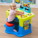Simplay3 Creative Kids Art Desk Table and Chair Set with Attached Desk Chair, Full Floor and Art Storage Simplay3