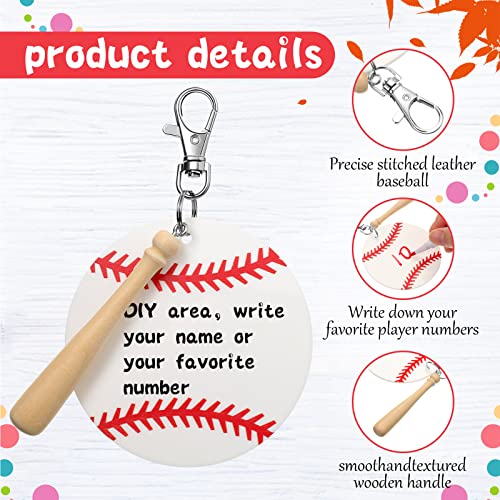 Cunno 36 Pcs Basketball Baseball Softball Tennis Acrylic Keychain Blank Kit 12 Acrylic Keyring 12 Swivel Snap Hook Keychain(White Baseball, 3 Inch) Cunno