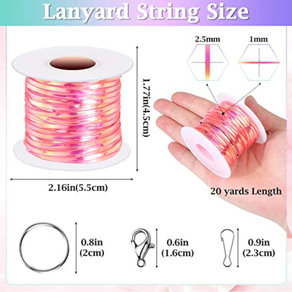 cridoz Lanyard String, Boondoggle String Kit with 20 Rolls Plastic Lacing Cord and 50Pcs Keychain lanyard Accessories, Gimp String Lanyard Weaving