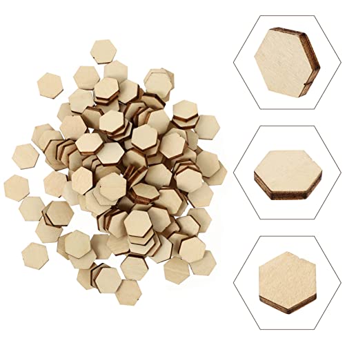 SUPVOX 200Pcs 10MM Beech Wooden Hexagonal Pieces Ornaments, Wood Hexagon Cutouts Embellishment for DIY Wedding Christmas