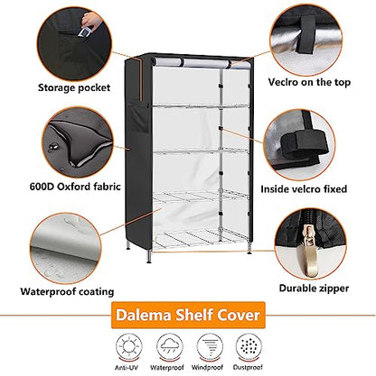 Dalema Wire Rack Cover,Heavy Duty 600D Dustproof Waterproof Shelf Cover,Storage Shelving Covers for Wire Shelves 5-Tier,Cover for 36" W x 18" D x 72" - WoodArtSupply