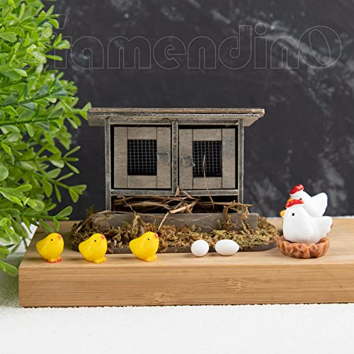 Framendino, 10 Pack Mini Wooden Family Chicken Coop Egg Chicken Nest Hen Ornament Fairy Garden Decor Framendino