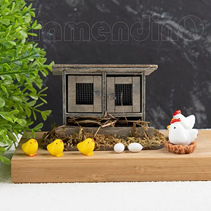 Framendino, 10 Pack Mini Wooden Family Chicken Coop Egg Chicken Nest Hen Ornament Fairy Garden Decor - WoodArtSupply