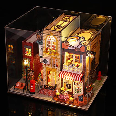 Roroom DIY Miniature and Furniture Dollhouse Kit,Mini 3D Wooden Doll House Craft Model with Dust Proof Cover and Music Movement,Creative Room Idea Roroom