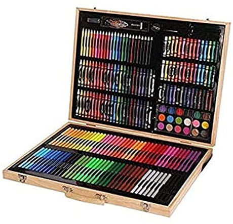 SMSOM Art Supplies, 251-Piece Wooden Art Set Crafts Kit, Deluxe Kids Art Set, Oil Pastels, Colored Pencils, Watercolor Cakes, Suitable for Kids, SMSOM
