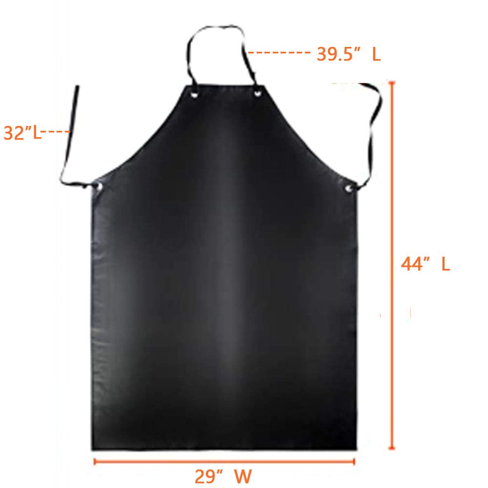 LRUUIDDE Waterproof Rubber Vinyl Apron Black - 43" Light Duty Aprons - Stay Dry - Industrial Chemical Resistant Plastic, Long Black Bib Apron for LRUUIDDE