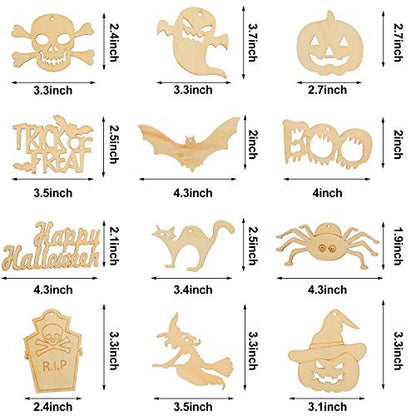 60 Pieces Halloween Wood Slices Cutouts Pumpkin Wooden Hanging Ornaments Happy Halloween Ghost Witches Gift Tags with Twine Ropes Kids DIY Crafts for