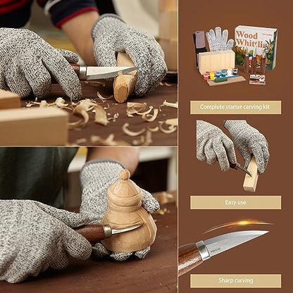 (Wood Whittling Knifes with Basswood Carving Blocks Kits Set for Adults and Kids Beginners, Crafts Wood Carving Tools with Gift Box, Widdling Kit for
