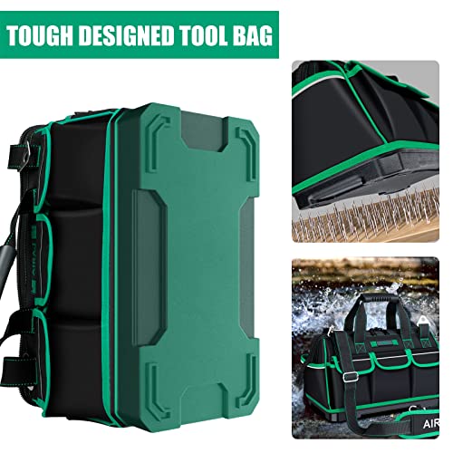 AIRAJ 16 Inch Tool Bag with Night Reflector Strip, Waterproof Tool Storage Bag has Adjustable Shoulder Straps, Heavy Duty Tool Bag Organizer with ABS AIRAJ