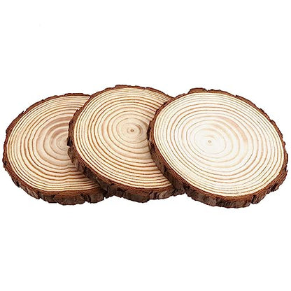 JAPCHET 50 PCS 5-5.5 Inch Natural Wood Slices, Wooden Circle Slices with Bark Unfinished Wood Discs for Home Decorations and Christmas Ornaments - WoodArtSupply