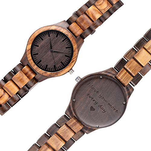 Fodiyaer Engraved Wood Watch for Boyfriend Men Husband Him As Personalized Anniversary Christmas Birthday Father Day Wooden Gifts Idea, Brown, I Love - WoodArtSupply