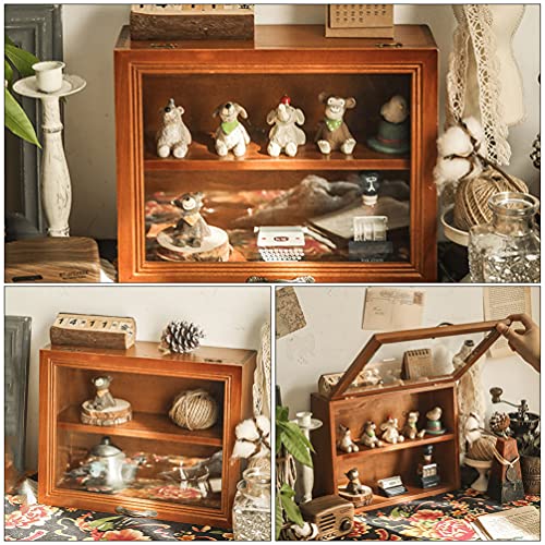 Wood Cabinet Mug Display Box, Wood Shadow Box Shot Glasses Display Case Shelf Action Figurine Display Shelf for Counter Top Collectibles Display Case