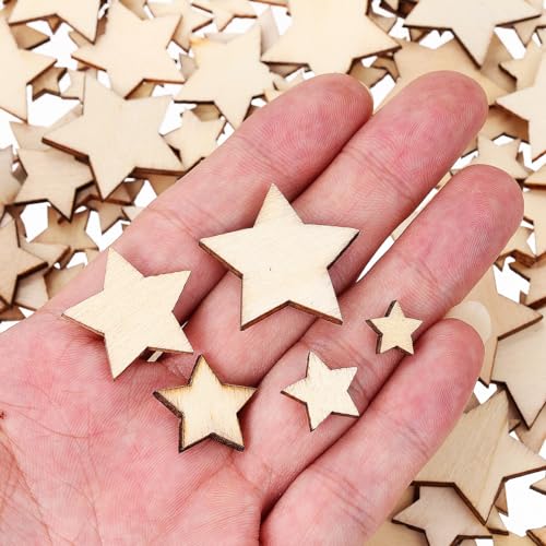 Artibetter Unfinished Wooden Stars 500pcs Wooden Star Cutouts Different Sizes Blank Star Wood Pieces for Christmas Holiday DIY Crafts ARTIBETTER