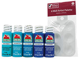 Apple Barrel Blue Acrylic Paint Set & Complimentary Palette - Caribbean, Bimini, Turqoise, Bright, Too Blue (5 Bottles, 4 Ounces Each) Atlea Creations