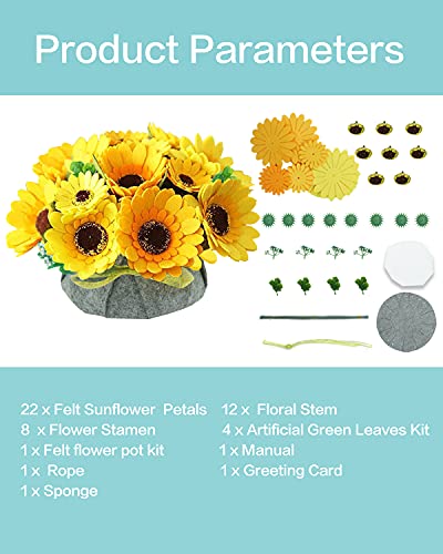 BAZIMA DIY Felt Flower Art Craft Kit, DIY Felt Sunflower Pot Bonsai Kit, Floral Gifts,Beginner Craft Kit,Arrange Pre-Cut Felt Flowers and Foliage - WoodArtSupply