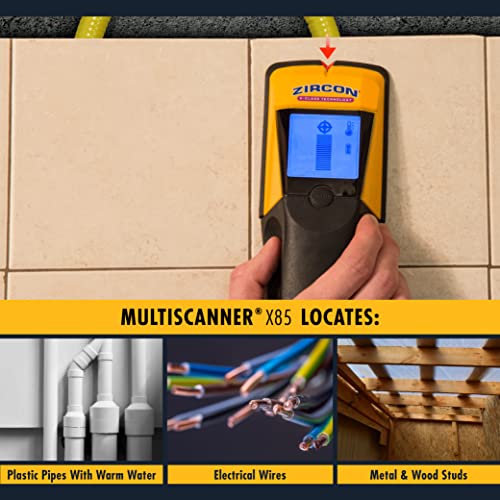 Zircon x85 Center Finding Stud Finder with AC Live Wire Detection and Thermal Wall Scanner for Detecting Water-Filled PEX Tubing up to 2 inches Deep Zircon