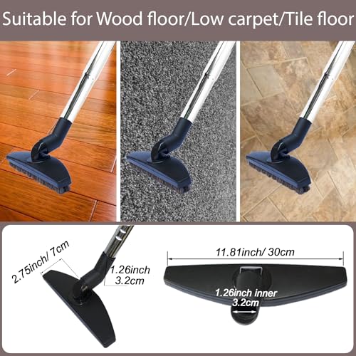 Replacement Vacuum Floor Brush Head with 32MM Connection & 1-3/8-Inch to 1-1/4-Inch Adapter | Works on Low Carpet & All Floors | Horse Hair Hardwood GHAMADE
